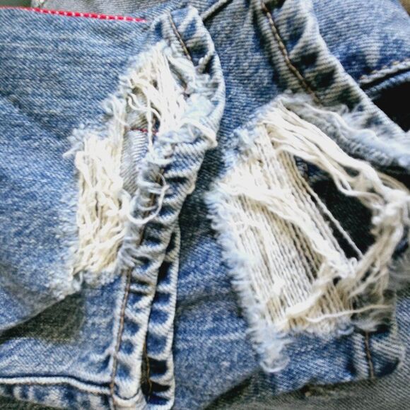 NWOT PISTOLA DISTRESSED WHISKERED RED WHITE SIDE STRIPE DENIM BLUE JEANS SIZE 27 - Picture 11 of 11